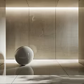 White Decorative Sphere Against Textured Light Marble Wall On Smooth Floor 3d model