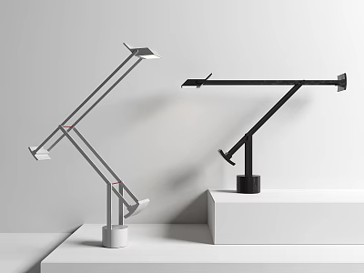 Modern Minimalist Gray And Black Desk Lamps On White Platforms With Light Background 3d model