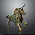 Intricately Designed Unicorn Sculpture With Teal Gold Patterns And Artistic Carvings