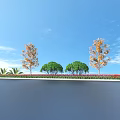 Vibrant Garden Landscape Design With Green Shrubs Orange Trees And Purple Flowers