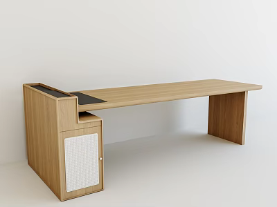 Modern Wooden Dressing Table With Long Countertop And Left Side Grid Door Cabinet 3d model