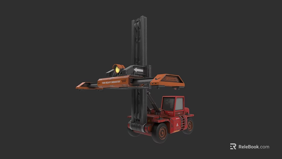 Red and Orange Forklift with High Mast Cab and Extended Forks for Industrial Material Handling 3d model 