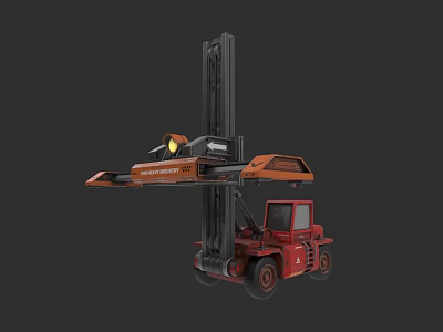 Red and Orange Forklift with High Mast Cab and Extended Forks for Industrial Material Handling 3d model