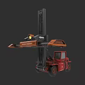 Red and Orange Forklift with High Mast Cab and Extended Forks for Industrial Material Handling
