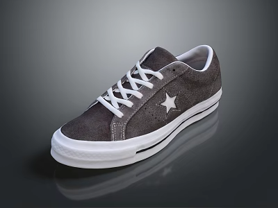 Gray Suede Casual Shoes With White Laces White Sole And Star Logo Design 3d model