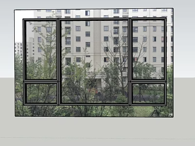Windows Display Exterior View Of Residential Building With Trees And Greenery 3d model
