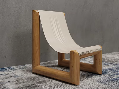 Minimalist Accent Chair With Wooden Frame And Light Fabric Seat In Indoor Setting 3d model