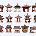 Traditional Chinese Pavilion Models With Diverse Roof Shapes And Architectural Styles