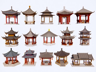 Chinese-style landscape pavilion courtyard four-corner pavilion antique pavilion ancient architecture 3d model