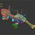 Cartoon Toy Boat Model With Wooden Deck Blue Hull Antennas And Equipment
