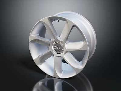 Silver Audi Car Wheel Rim With Alloy Spoke Design And Shiny Reflective Finish 3d model