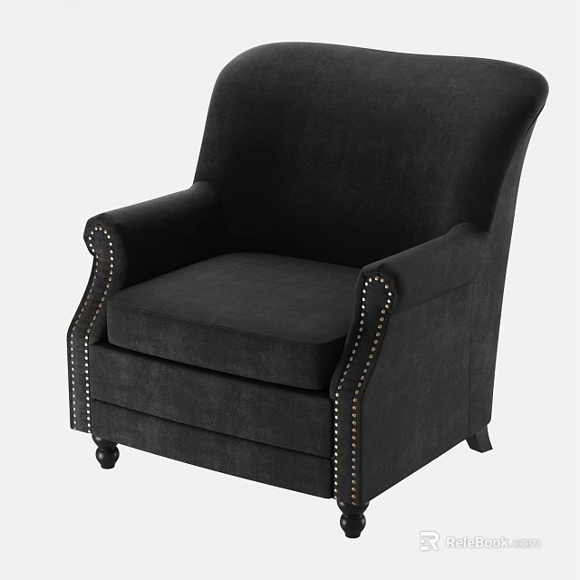 Black Upholstered Single Sofa With Studded Armrests Castor Wheels And Classic Design 3d model