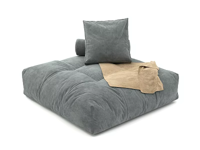 Comfortable Gray Velvet Sofa Stool With Cushion And Blanket For Living Room 3d model