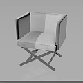Modern Light Gray Armchair With Crossed Metal Legs And Upholstered Seat