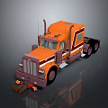 Orange Semi Truck with Large Front Grille Tall Cab Vertical Exhaust and Black Wheels