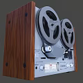 Vintage Tape Recorder With Wooden Frame Dual Tape Reels Control Panel Knobs And Buttons