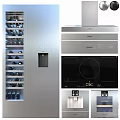 Sleek Modern Kitchen Appliances Featuring Wine Cooler Range Hood And Cooktop 3d model