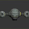 Spherical Cosmic Spacecraft With Yellow Gray Details Side Thrusters And Central Component