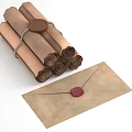 Vintage Decorative Ornament Set with Rolled Scrolls and Sealed Envelope for Home Decor
