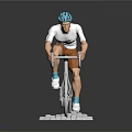 Game Movie Character Riding Bicycle With Blue Helmet White Top Brown Shorts White Block Base