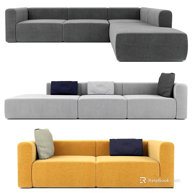 Yellow Two Seater Sofa With Comfortable Cushions And Modern Design 3d model