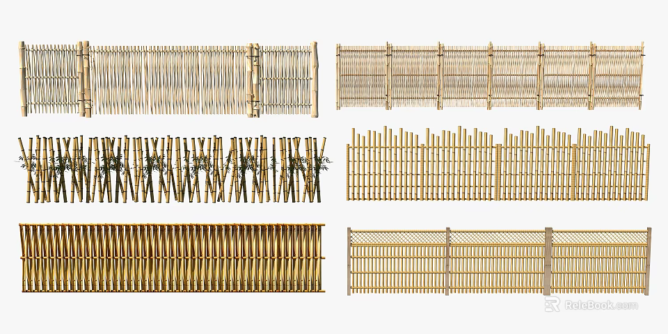 Various Styles Of Bamboo Fences Displayed 3d model 