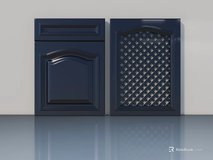 Navy Blue Swing Doors with Sleek Panel and Diamond Grid Pattern in Modern Design 3d model 