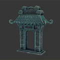 Chinese Traditional Stone Entrance Gate with Ornate Tile Roof and Intricate Carved Patterns
