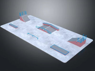 Skateboard Sports Equipment Park With Various Ramps Rails And Platforms 3d model