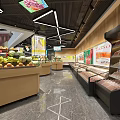 Spacious Supermarket Department Store Interior With Fresh Produce Shelves And Bright Lighting
