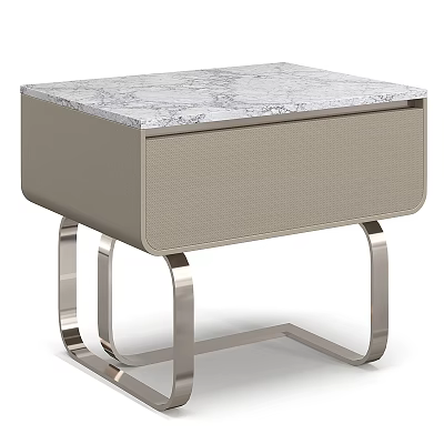 Modern Stylish Nightstand With Marble Top Light Gray Drawer And Metal Legs 3d model