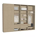 Modern Wooden Wardrobe Interior With Woven Lattice Doors Hanging Rods Drawers Storage Boxes And Shoes