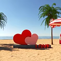 Beach Photo Check In Spot With Palm Trees Ocean View And Red White Umbrella