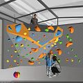 Indoor Climbing Gym With Colorful Holds On Walls And People Climbing Inside