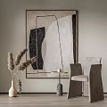 Abstract Geometric Wall Art in Modern Interior with Grey Chairs Side Table and Vase