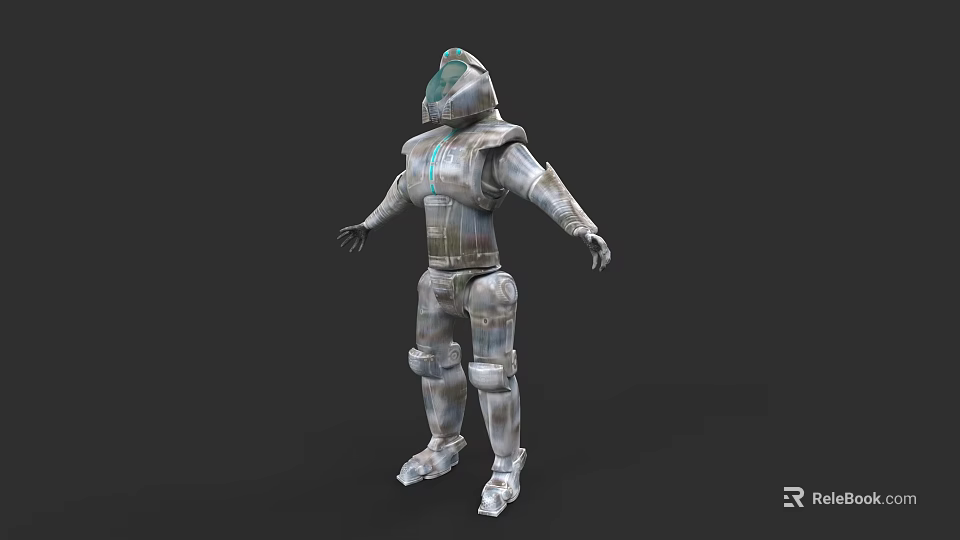 Futuristic Armored Game And Movie Character With Metallic Suit And Blue Accents 3d model 