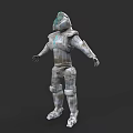 Futuristic Armored Game And Movie Character With Metallic Suit And Blue Accents