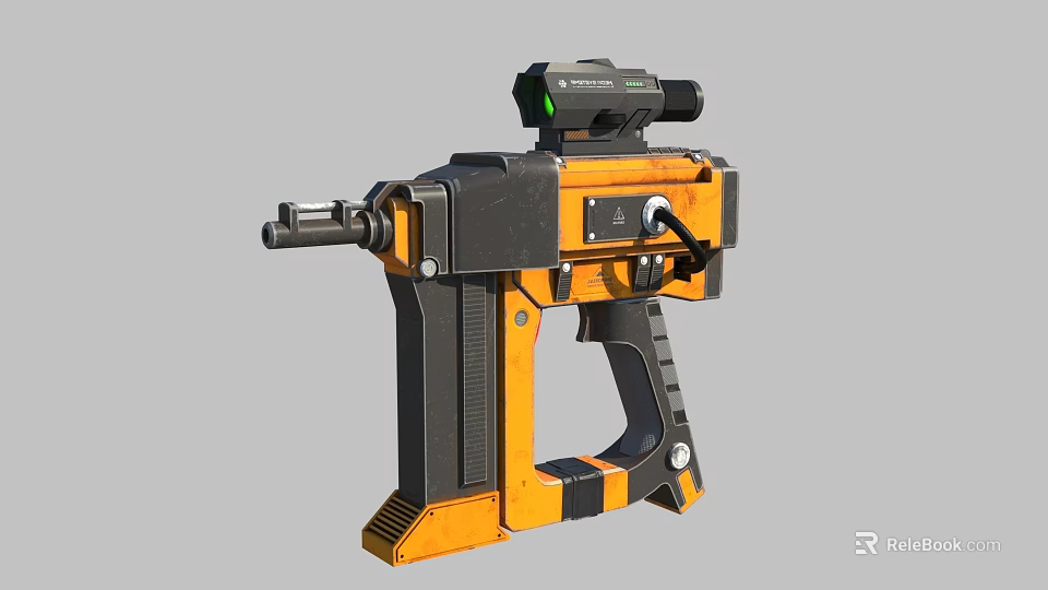 Advanced Modern Gun With Black Orange Color Scheme And Tactical Scope Attachment 3d model 