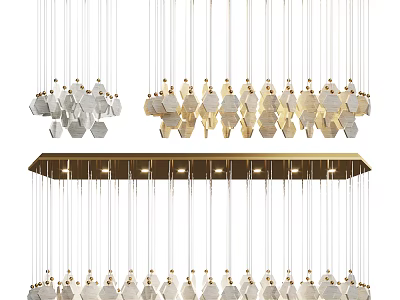 Modern Hexagonal Chandelier Design With Gold Silver Hanging Elements For Interior Decoration 3d model