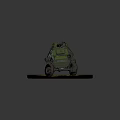 Green Tank Model with Red Star Four Wheels on Black Circular Base and Autumn Leaves