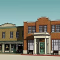 Vintage Groceries And Meats Store Street View With Brick Building Green Frames Wooden Cart