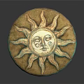 Ancient Circular Bronze Shield Weapon With Decorative Sun Face Motif And Patina