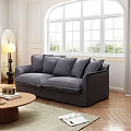 Cozy Gray Two-Seater Sofa with Soft Cushions in Bright Living Room with Wooden Coffee Table