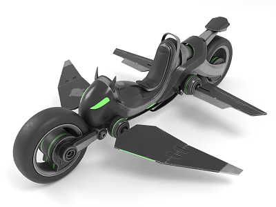 Futuristic Aerospace Motorcycle With Black Body Green Accents And Winged Design 3d model