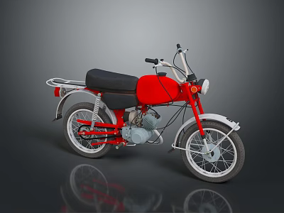 Vintage Red Motorcycle Featuring Black Leather Seat Silver Spoked Wheels And Classic Engine Design 3d model