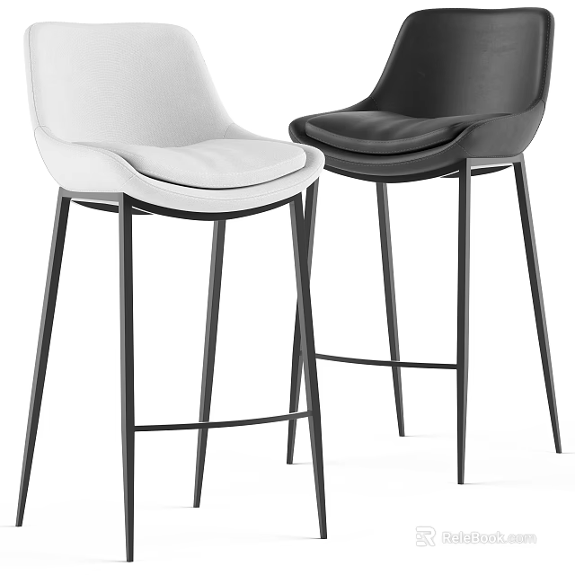 Modern White and Black Bar Stools with Leather Seats and Metal Legs 3d model 