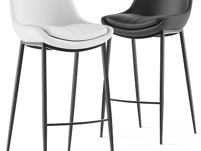 Modern White and Black Bar Stools with Leather Seats and Metal Legs 3d model