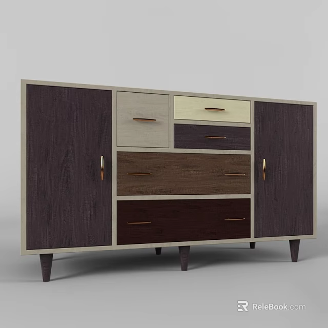 Modern Entryway Console Cabinet With Wooden Design Multiple Drawers Cabinet Doors And Metal Handles 3d model 