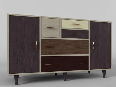 Modern Entryway Console Cabinet With Wooden Design Multiple Drawers Cabinet Doors And Metal Handles 3d model