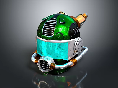 Futuristic Green Helmet with Vents Transparent Blue Visor and Metallic Accents for Cosplay Events 3d model